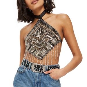 NWT Topshop Festival Fringe Bib Halter Neck Top
